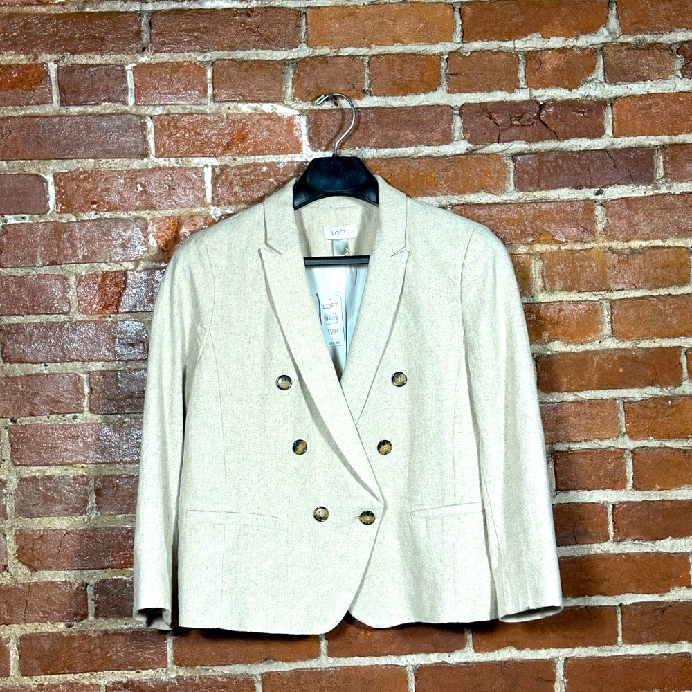 Loft Designs Linen Double Breasted Blazer  NWT 12P Cream color with nubby linen